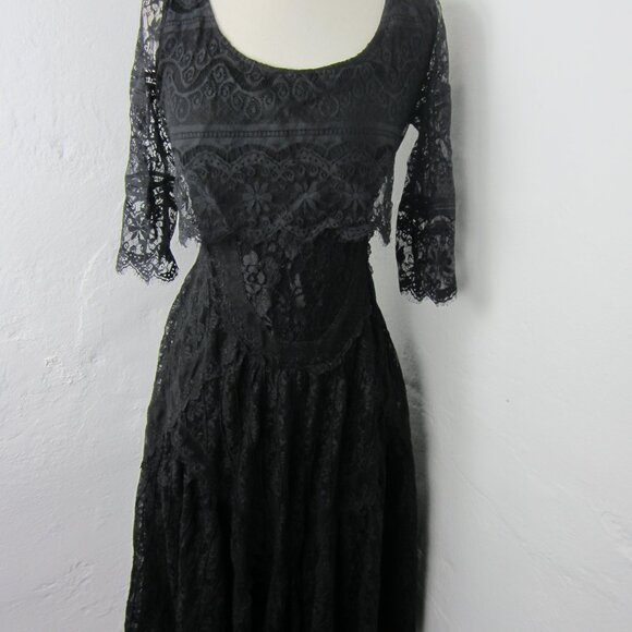 Free People Open Back Black Allover Lace Midi Dress Open Back Size S - Picture 4 of 8